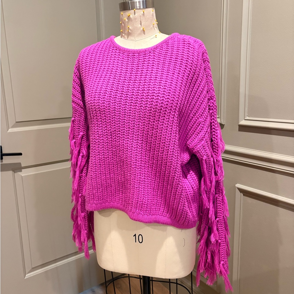 VICI Fuchsia Fringe Sleeve Sweater
